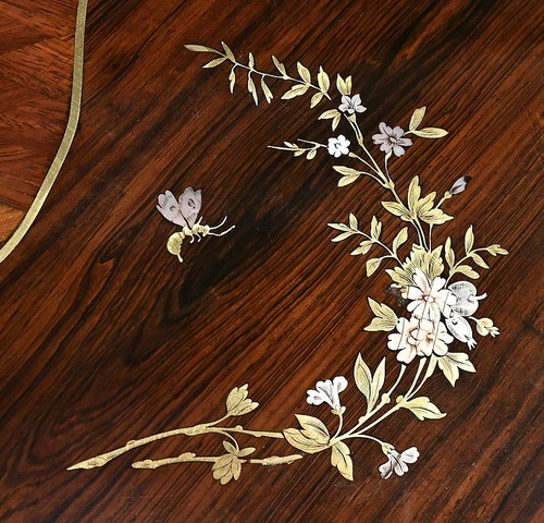 Small Marquetry Living Room Table, Louis XV style, Napoleon III period – Mid-19th century