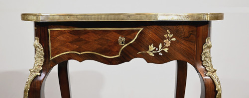 Small Marquetry Living Room Table, Louis XV style, Napoleon III period – Mid-19th century