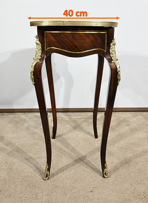 Small Marquetry Living Room Table, Louis XV style, Napoleon III period – Mid-19th century