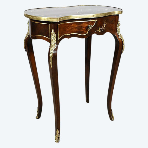 Small Marquetry Living Room Table, Louis XV style, Napoleon III period – Mid-19th century