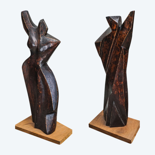 Étienne BALMADIER dit Balma, "COUPLE", Paire sculptures bois