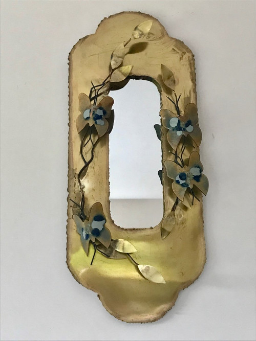 Brass mirror in the Jacques Duval Brasseur style with butterfly decoration, circa 1970