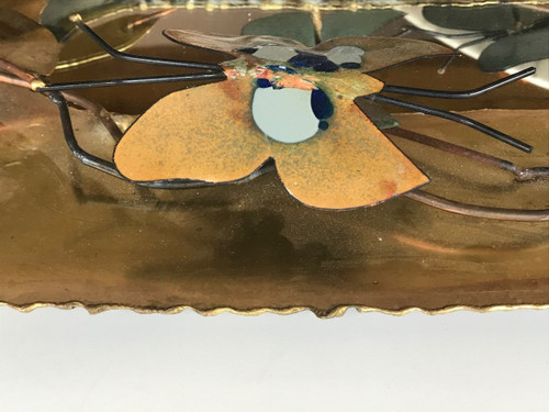 Brass mirror in the Jacques Duval Brasseur style with butterfly decoration, circa 1970