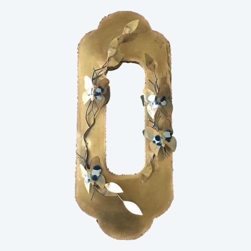Brass mirror in the Jacques Duval Brasseur style with butterfly decoration, circa 1970