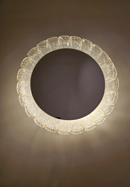 Miroir rond lumineux des années 70.