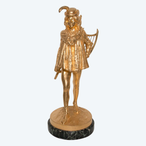 Minstrel In Gilt Bronze E Frémiet 1824-1910