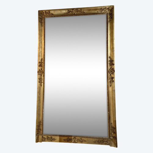 Large Restoration Mirror In Gilded Stucco With Gold Leaf