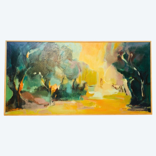 Large oil on canvas "lyrical abstraction" 20th century