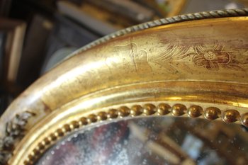 Alte ovale Spiegelrestaurierung Blattgold und Patina