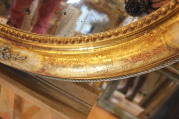 Alte ovale Spiegelrestaurierung Blattgold und Patina