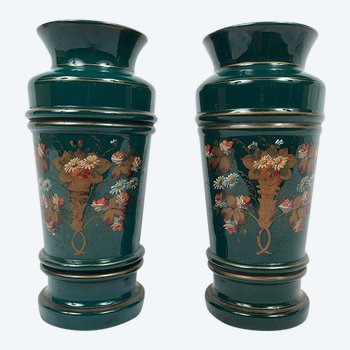 Pair of large opaline glass vases, 19th century