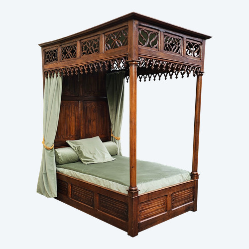 Four-Poster Bed, Flamboyant Gothic Style, 19th Century