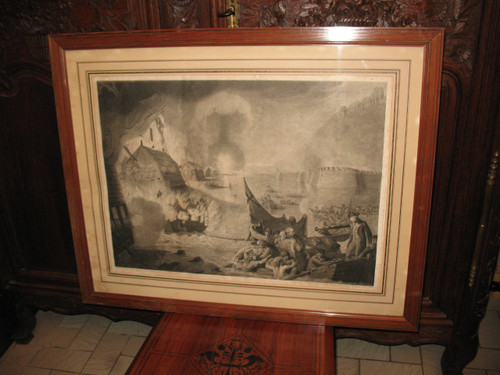 Naval battle large English engraving by John Keyse Sherwin 18th century framed