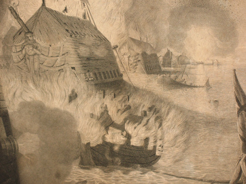 Naval battle large English engraving by John Keyse Sherwin 18th century framed