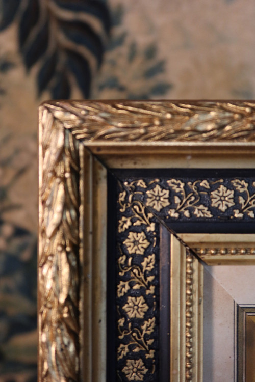 Guazzo con cornice "mazzo di ellebori" firmato e datato