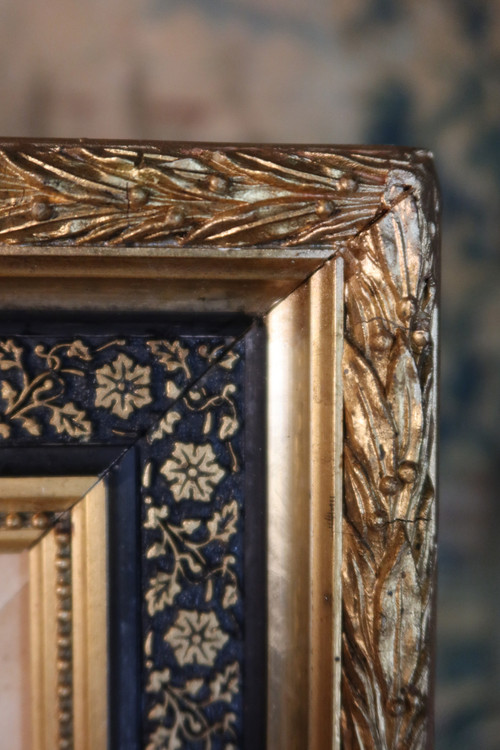 Guazzo con cornice "mazzo di ellebori" firmato e datato
