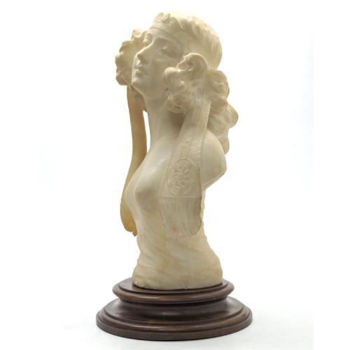 Busto di giovane donna in stile liberty orientale in alabastro 1900 circa