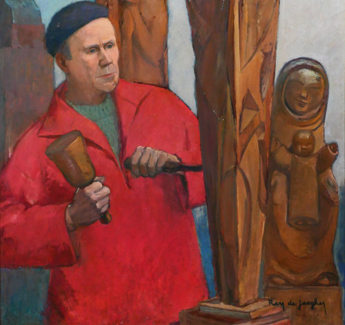Suzanne Rey de Jaegher 1907-1994 Ritratto dello scultore Henri-Paul Rey, dipinto, 1940-50 circa