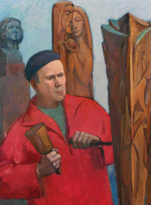 Suzanne Rey de Jaegher 1907-1994 Ritratto dello scultore Henri-Paul Rey, dipinto, 1940-50 circa