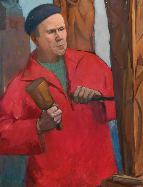 Suzanne Rey de Jaegher 1907-1994 Ritratto dello scultore Henri-Paul Rey, dipinto, 1940-50 circa