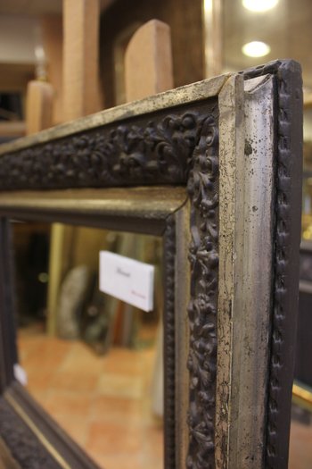 Petit miroir rectangle Napoléon III, or blanc et patine
