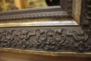 Petit miroir rectangle Napoléon III, or blanc et patine