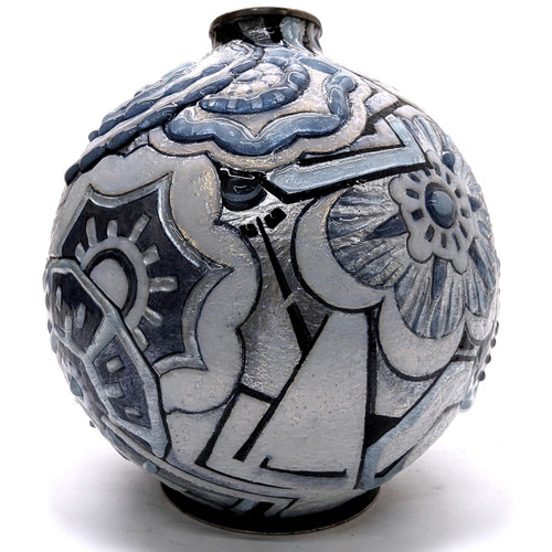Rare Ball Vase By Camille Faure Model Mogador 1926 By enameler Paul Vouzelaud
