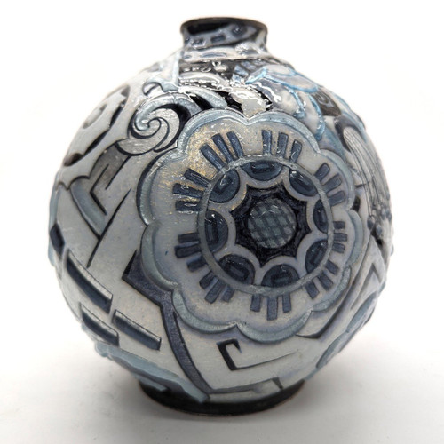 Rare Ball Vase By Camille Faure Model Mogador 1926 By enameler Paul Vouzelaud
