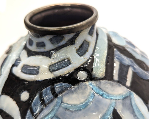 Rare Ball Vase By Camille Faure Model Mogador 1926 By enameler Paul Vouzelaud