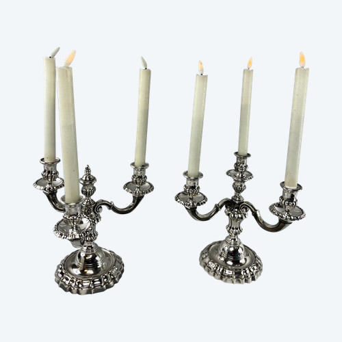 Coppia di candelabri o tavolino a 3 rami in stile Regency