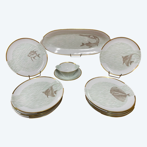 Bernardaud - Fish Service For 12 People in Limoges porcelain