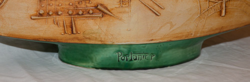 Vallauris Flat Ceramic Vase Signed Portanier Circa 1960