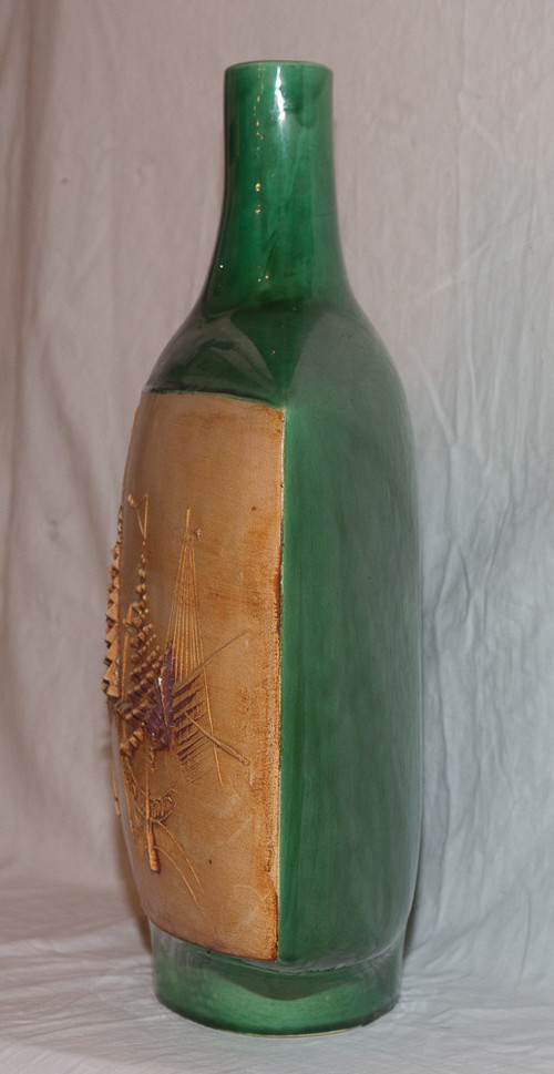 Vallauris Flat Ceramic Vase Signed Portanier Circa 1960