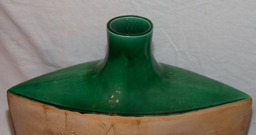 Vallauris Flat Ceramic Vase Signed Portanier Circa 1960