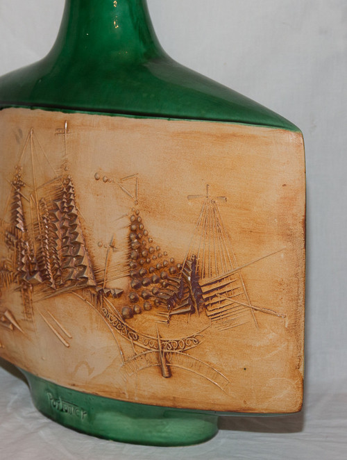 Vallauris Flat Ceramic Vase Signed Portanier Circa 1960