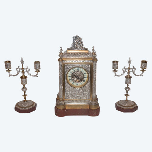 Finiture per camino in argento e bronzo dorato firmate "A Daubrée" circa 1840