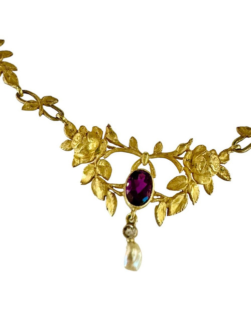Collier Draperie Art Nouveau Orné d'Une Améthyste
