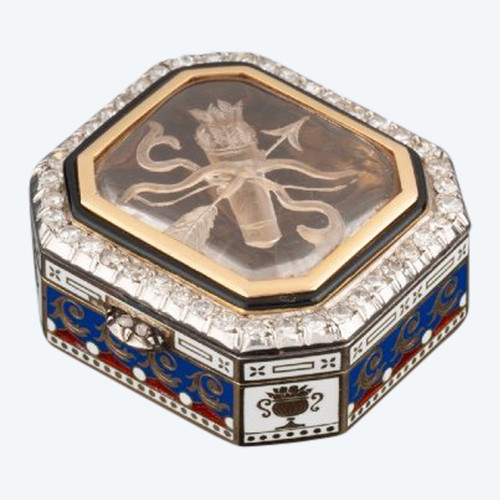 Box In Gold, Enamel, Rock Crystal And Diamonds