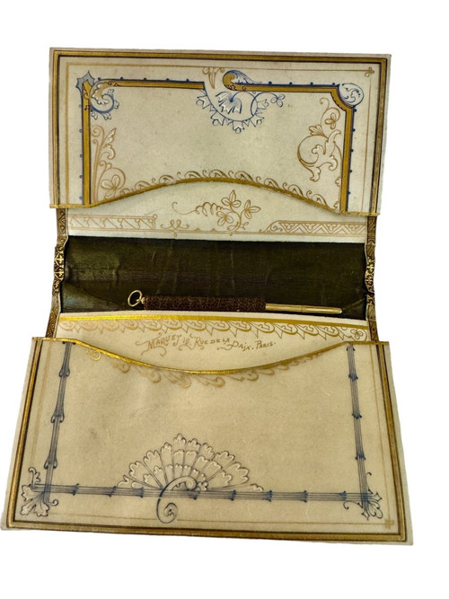 Custodia per notebook in pelle e pergamena stampata della Maison Maquet Rue De La Paix