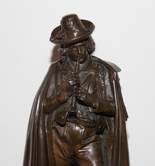   Bronze "the Flute Player" Signed Calmels 1822-1906