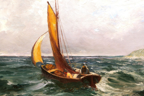 Attributed to Émile GODCHAUX, Boat and sailors at sea