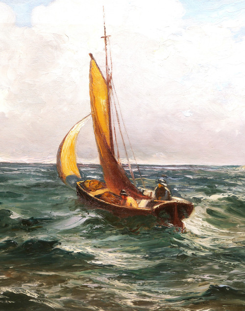 Attributed to Émile GODCHAUX, Boat and sailors at sea