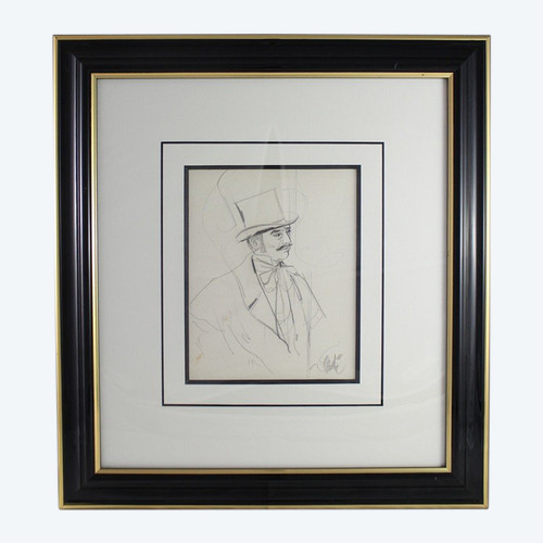 Drawing "Portrait of a man in a top hat" Jean-Baptiste Valadié (born in 1933)