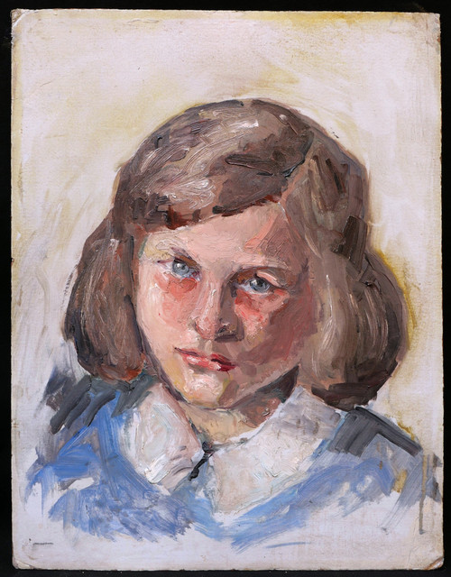 École FRANÇAISE circa 1930, Portrait de petite fille brune aux yeux bleus