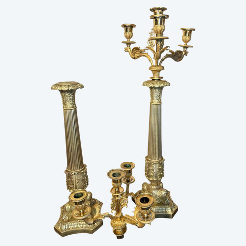 Large pair of candelabra (Flambeaux) in gilded bronze from the beginning of the 19th century.
