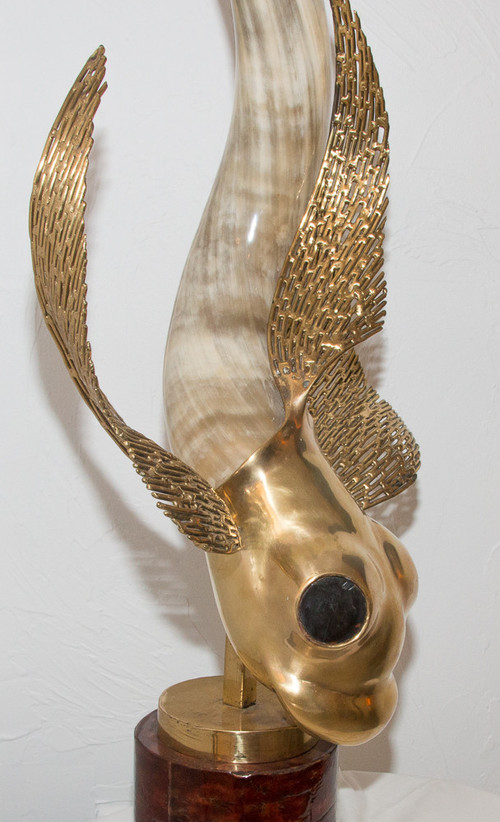 Scultura di pesce in bronzo Duval Brasseur del 1976