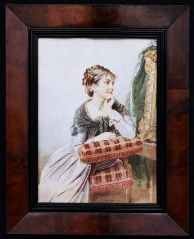 Henri Guillaume SCHLESINGER, Young woman seated admiring a painting