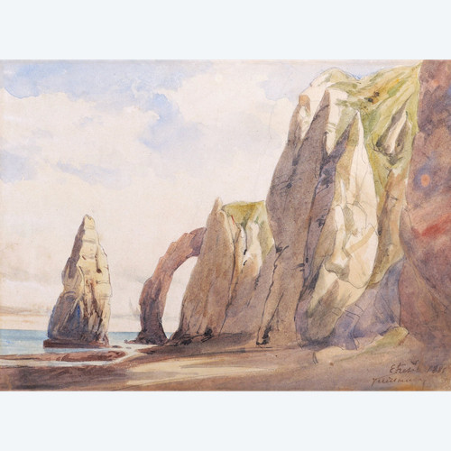 FRENCH School in 1881 The cliffs at Étretat: the Aiguille Creuse and the Porte d’Aval