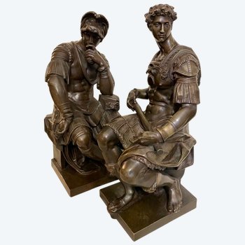 Laurent et Julien de Médicis. Paire de bronzes d'après Michel-Ange 