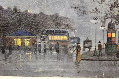 Huile Sur Toile Vue De Paris Animée Le Soir Vers 1900